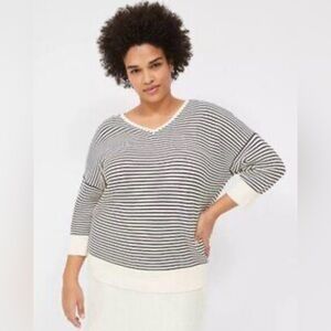 Lane Bryant Black and White Striped V-Neck Sweater